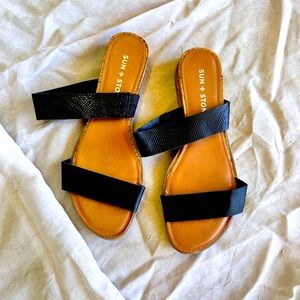 Sun + Stone Black and Tan Women's Sandals